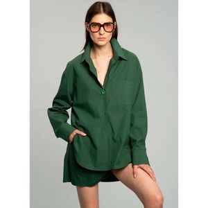 The Frankie Shop Lui Cotton Oversized Shirt in Hunter Green